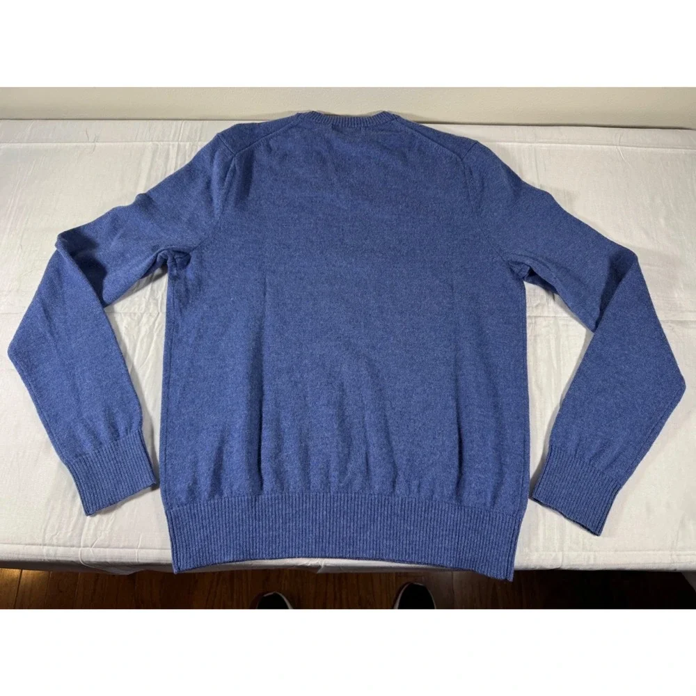 Banana Republic Mens Extra Fine Merino Wool V-Neck Sweater Blue Heather Small